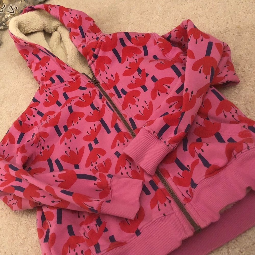 Hanna Andersson Pink Hoodie with Red Floral Design